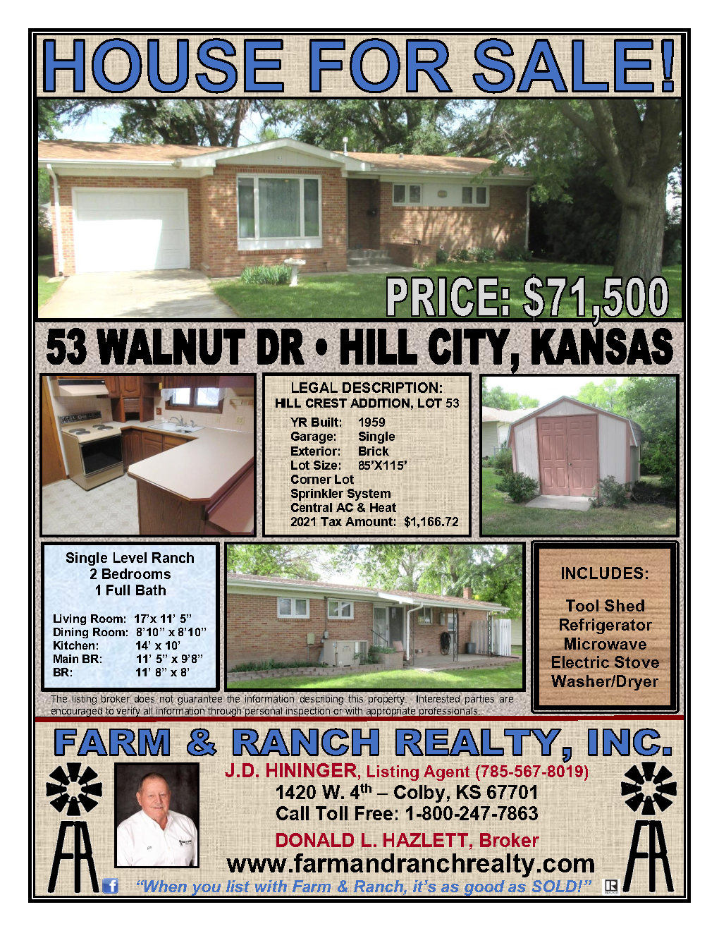 HOUSE FOR SALE! 53 WALNUT DR, HILL CITY, KS